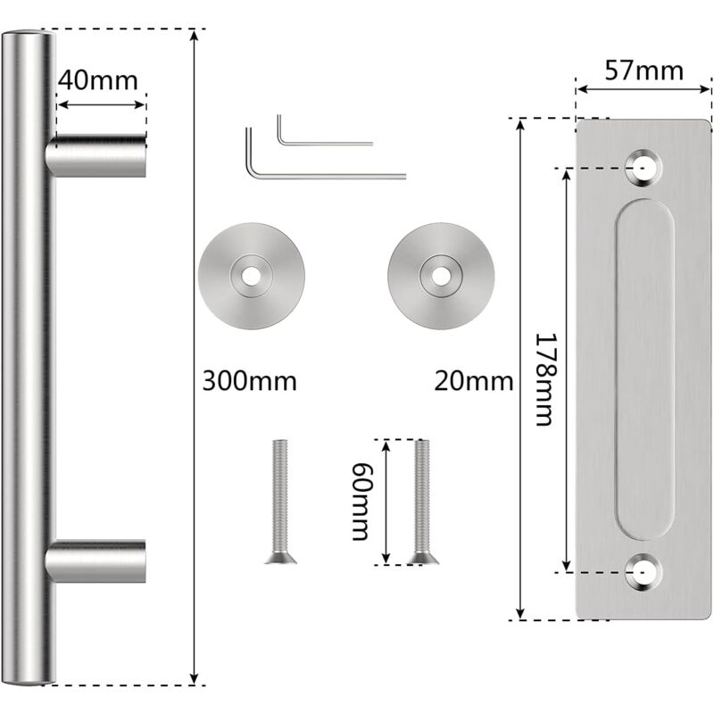 30Cm Sliding Door Handle Set, Stainless Steel Sliding Door Handle, Large Rustic Size, Suitable For Gates, V1188-MS-227-2036