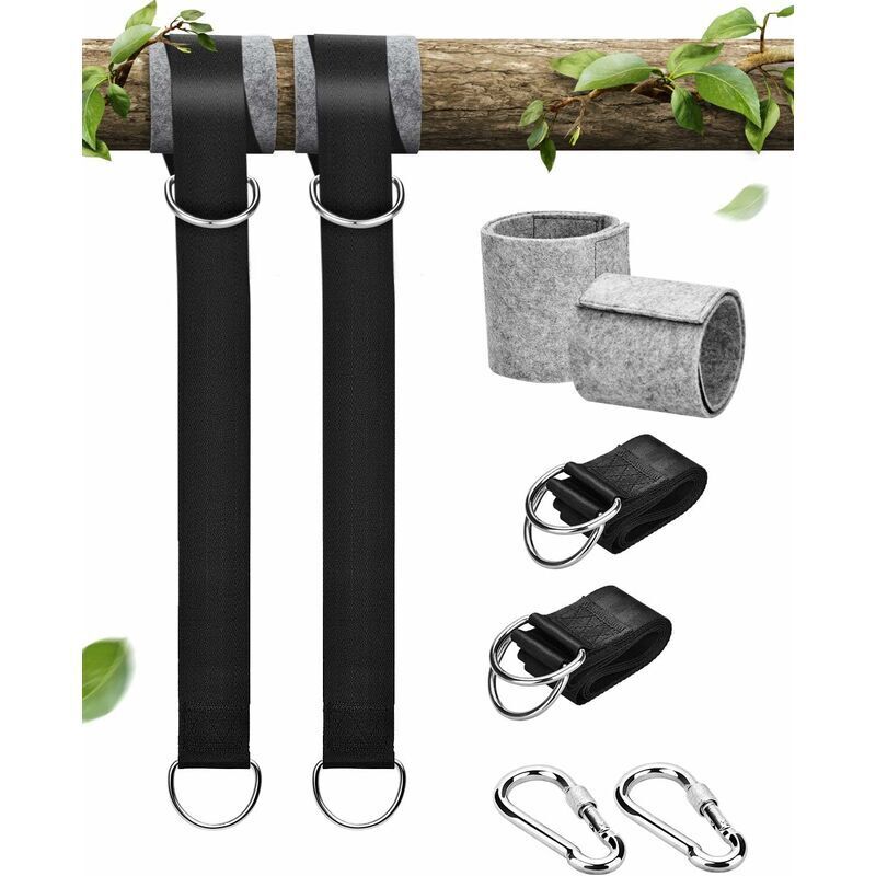 Tree Swing Straps, 158Cm Extra Long Hammock Tree Straps With 2 Safety Locking Carabiner Hooks And D-Rings, V1188-MS-227-2039