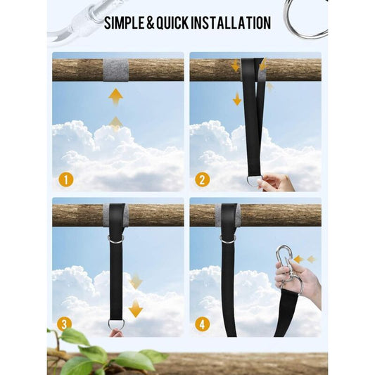 Tree Swing Straps, 158Cm Extra Long Hammock Tree Straps With 2 Safety Locking Carabiner Hooks And D-Rings, V1188-MS-227-2039