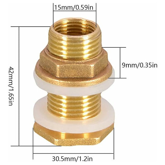 1/2 Brass Water Tank Water Pipe Connector 2 pcs 4.2Cm Brass Water Tank Socket 1/2 Inch Brass Water Connector V1188-MS-227-2046