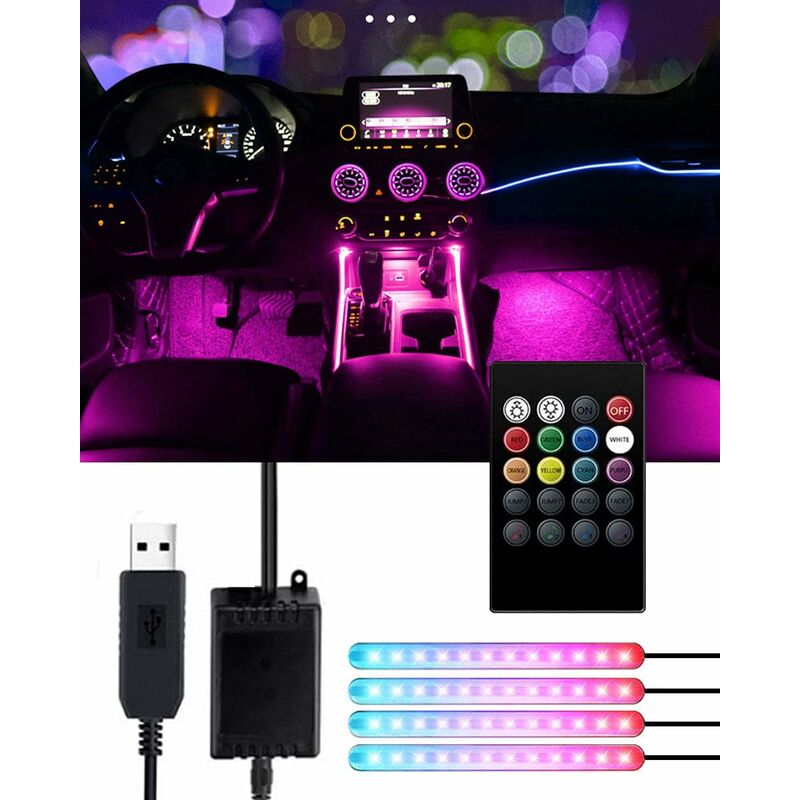 Car Interior LED Lights - Car Interior Lamp, 48 LED Car Strip Lights With Wireless Remote Control, Upgraded V1188-MS-227-2052