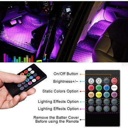 Car Interior LED Lights - Car Interior Lamp, 48 LED Car Strip Lights With Wireless Remote Control, Upgraded V1188-MS-227-2052