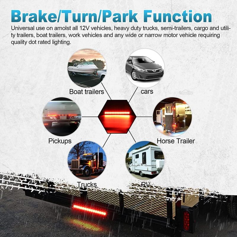 2 pcs 12V 15 LED Trailer Brake Tail Light Bar Waterproof Rear Lights Running Lights Identification Light For V1188-MS-227-2053