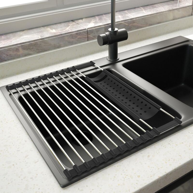 Stainless Steel Kitchen Dish Drainer Rack Foldable And Removable Stainless Steel ROller Drying Rack For Sink V1188-MS-227-2055