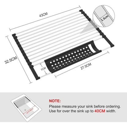 Stainless Steel Kitchen Dish Drainer Rack Foldable And Removable Stainless Steel ROller Drying Rack For Sink V1188-MS-227-2055