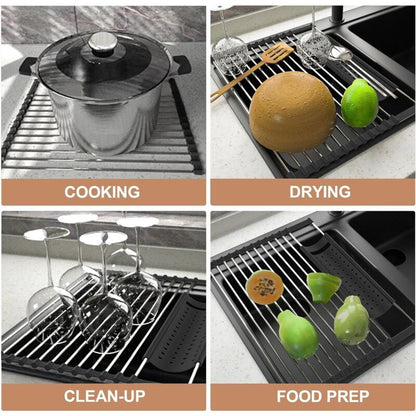 Stainless Steel Kitchen Dish Drainer Rack Foldable And Removable Stainless Steel ROller Drying Rack For Sink V1188-MS-227-2055