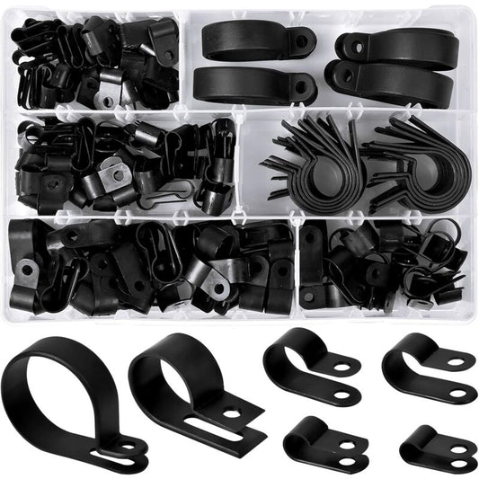 200 pcs Nylon Plastic R Clips Tube Clamps, 6 Sizes 3/16'' 1/4'' 3/8'' 1/2'' 3/4'' 11/8'' Fasteners For V1188-MS-227-2069