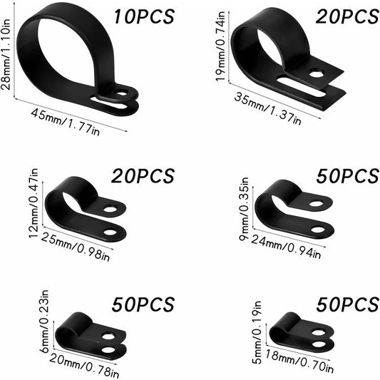 200 pcs Nylon Plastic R Clips Tube Clamps, 6 Sizes 3/16'' 1/4'' 3/8'' 1/2'' 3/4'' 11/8'' Fasteners For V1188-MS-227-2069