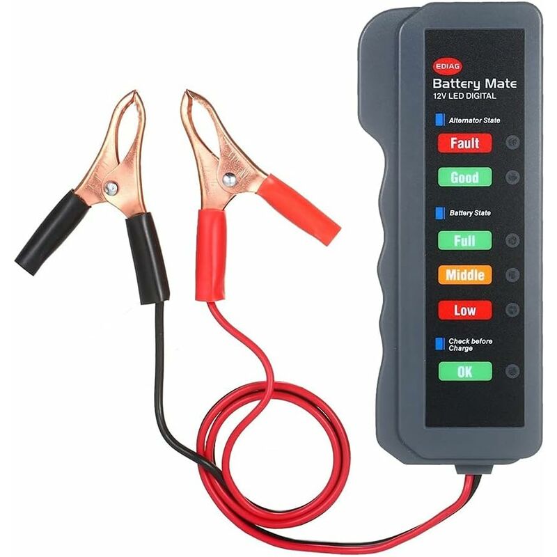 12V Car Battery Alternator Tester LED Digital Battery Condition Alternator Charging Analyzer With Copper Clip V1188-MS-227-2075