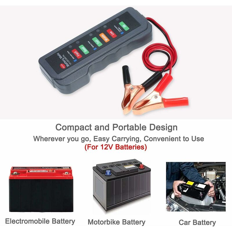 12V Car Battery Alternator Tester LED Digital Battery Condition Alternator Charging Analyzer With Copper Clip V1188-MS-227-2075