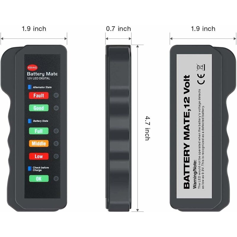 12V Car Battery Alternator Tester LED Digital Battery Condition Alternator Charging Analyzer With Copper Clip V1188-MS-227-2075