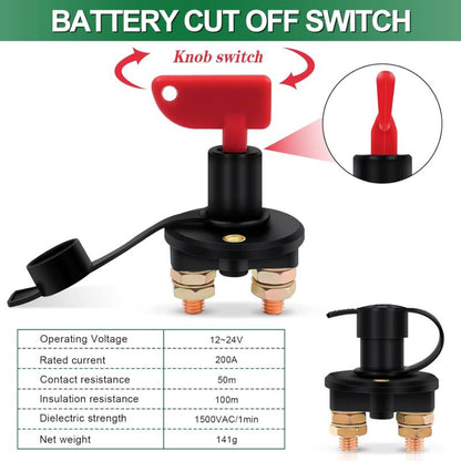 Isolator Switch 12V/24V Battery Isolator Disconnect Max 200A For Car, Truck, Boat, Vehicles Power Cut Off V1188-MS-227-2077