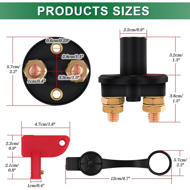 Isolator Switch 12V/24V Battery Isolator Disconnect Max 200A For Car, Truck, Boat, Vehicles Power Cut Off V1188-MS-227-2077