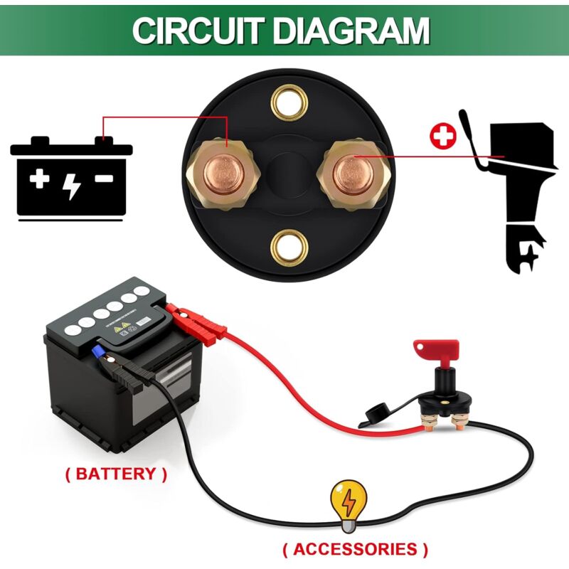 Isolator Switch 12V/24V Battery Isolator Disconnect Max 200A For Car, Truck, Boat, Vehicles Power Cut Off V1188-MS-227-2077
