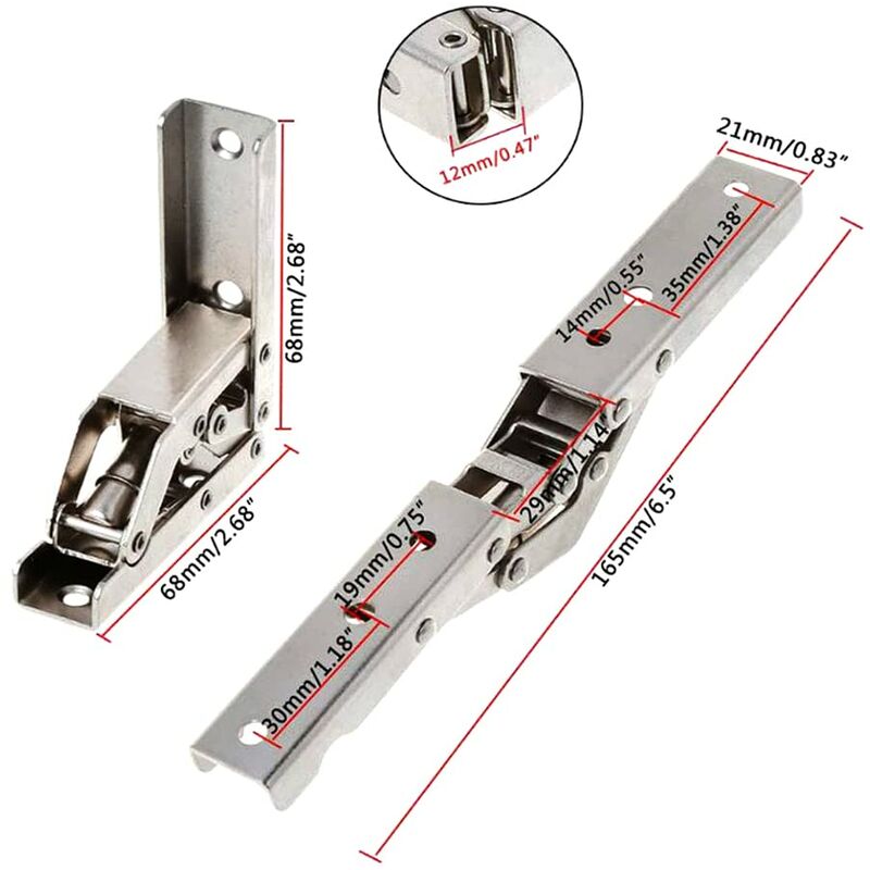 2 pcs Stainless Steel 90 Degree Folding Shelf Hinge Hidden Bracket Table Support Hinge Furniture Accessories V1188-MS-227-2087