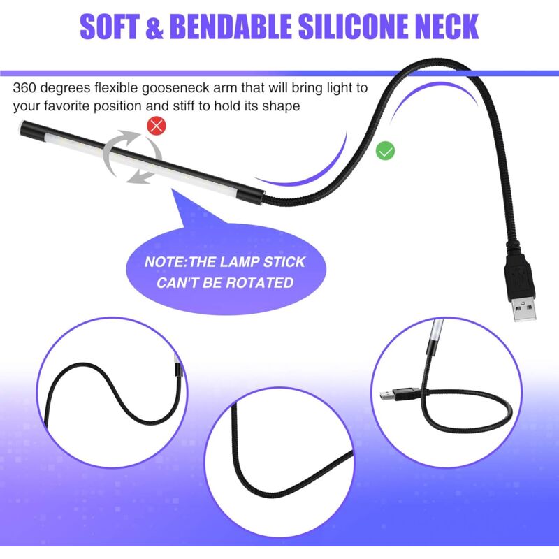 2 Pieces Usb LED Reading Lights Stick Flexible Usb Book Light Dimmable LED Usb Light Touch Gooseneck For V1188-MS-227-2089