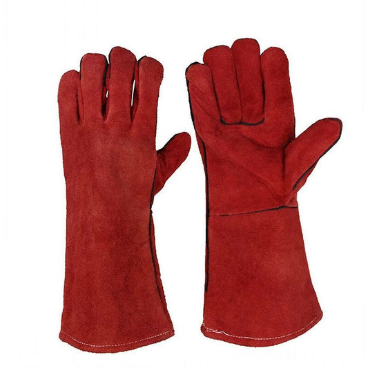 Heavy Duty Large Heat Resistant Leather Lined Welding Gloves For Wood Stove Log Burner Bbq, Gardening Gloves V1188-MS-227-2095