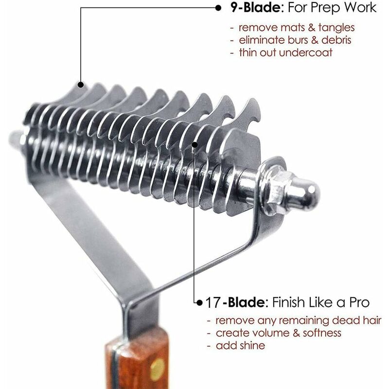 Coat King Rake Pet Undercoat Rake Dog Dematting Comb Pet Grooming Brush Tool Deshedding 17+9 Double Sided V1188-MS-227-2098