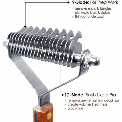 Coat King Rake Pet Undercoat Rake Dog Dematting Comb Pet Grooming Brush Tool Deshedding 17+9 Double Sided V1188-MS-227-2098