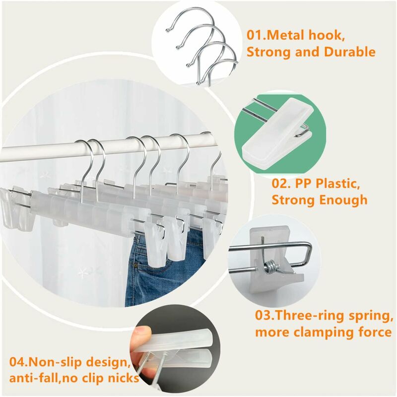 10 Pack Skirt Hangers, Trouser Hangers, With 2 Adjustable Non-Slip Clips, For Hanging Pants, Socks, Skirts - V1188-MS-227-2103