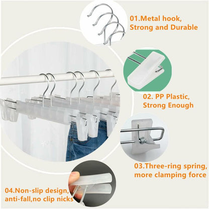 10 Pack Skirt Hangers, Trouser Hangers, With 2 Adjustable Non-Slip Clips, For Hanging Pants, Socks, Skirts - V1188-MS-227-2103