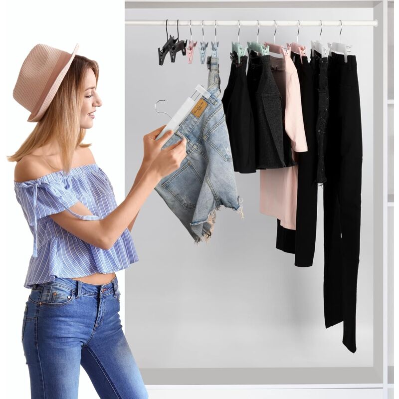 10 Pack Skirt Hangers, Trouser Hangers, With 2 Adjustable Non-Slip Clips, For Hanging Pants, Socks, Skirts - V1188-MS-227-2103
