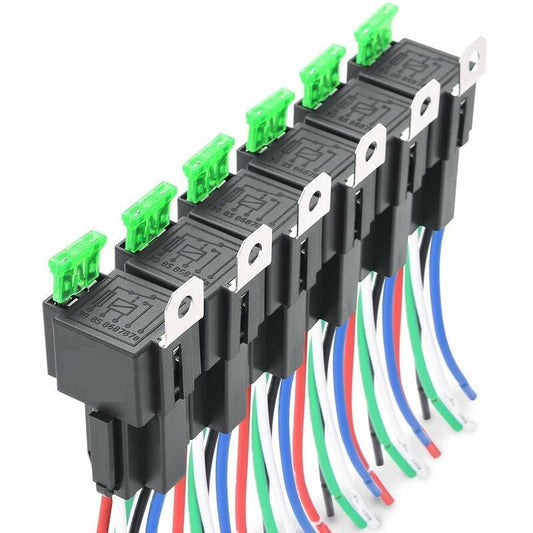 6 pcs 12V 30A Fuse Relay Switch Harness Ato/Atc Blade Fuse, 5 Pin Spst Automotive Electrical Relays With V1188-MS-227-2125