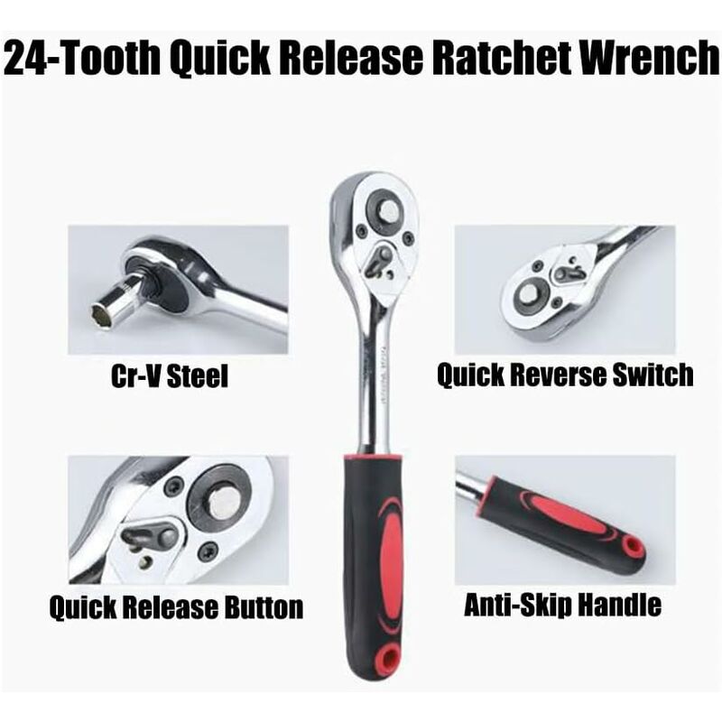 12 Piece 6.35Mm Ratchet Wrench Set, Mechanics Tool Kit & Sockets With Quick Release Reversible Ratchet Handle V1188-MS-227-2126