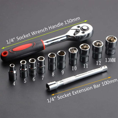 12 Piece 6.35Mm Ratchet Wrench Set, Mechanics Tool Kit & Sockets With Quick Release Reversible Ratchet Handle V1188-MS-227-2126