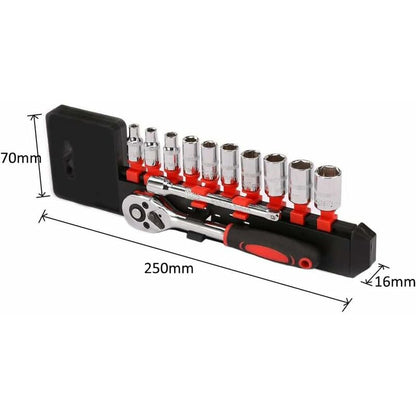 12 Piece 6.35Mm Ratchet Wrench Set, Mechanics Tool Kit & Sockets With Quick Release Reversible Ratchet Handle V1188-MS-227-2126