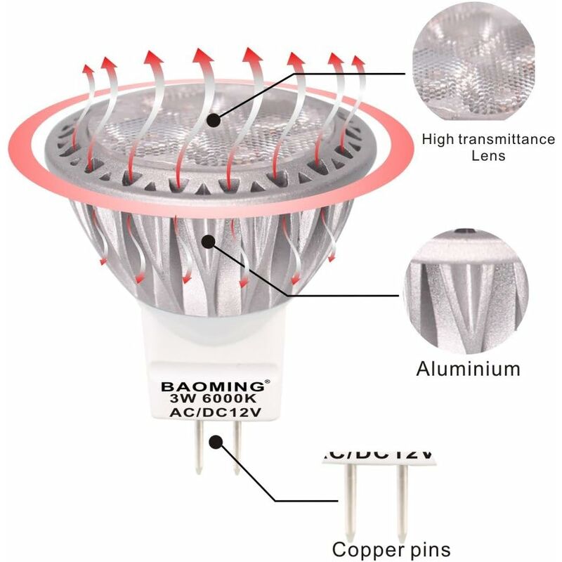 LED Bulb Mr11 Gu4 Spotlight 3W 12 Volt Super Bright Equal To 35W Halogen Bulb 280Lm 30 degrees Beam Angle V1188-MS-227-2131