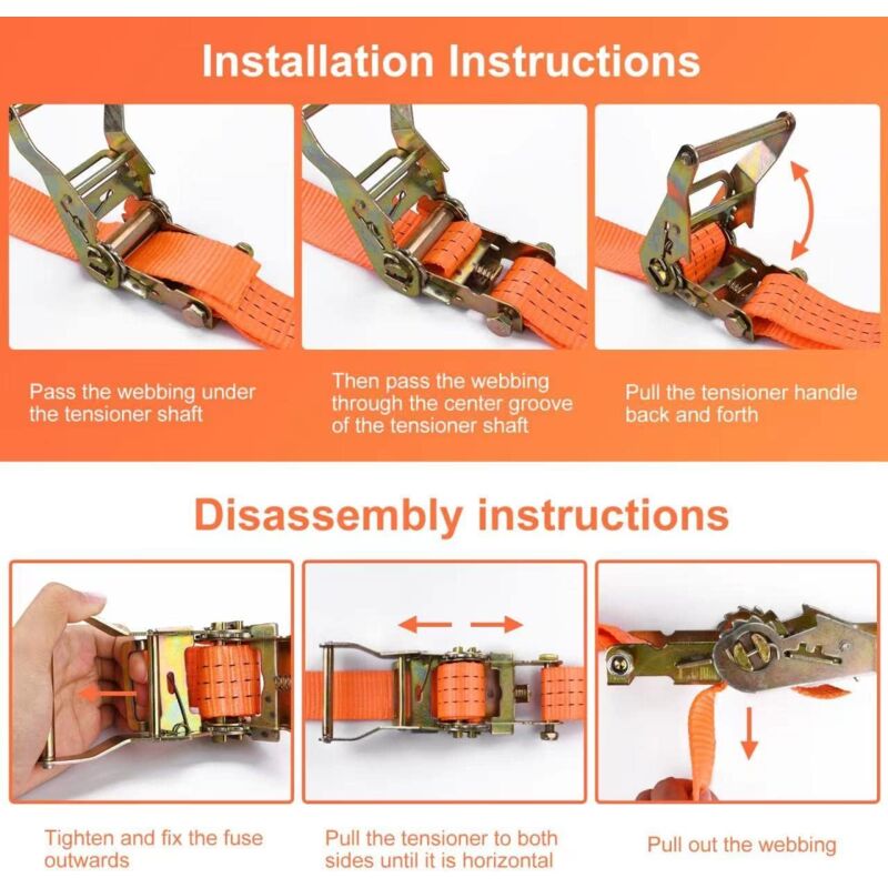 2 Pieces Ratchet Strap With Hooks, Length 6 M, Width 3.8 Mm, Ratchet Tie Down Strap, Tensioning Straps, V1188-MS-227-2134