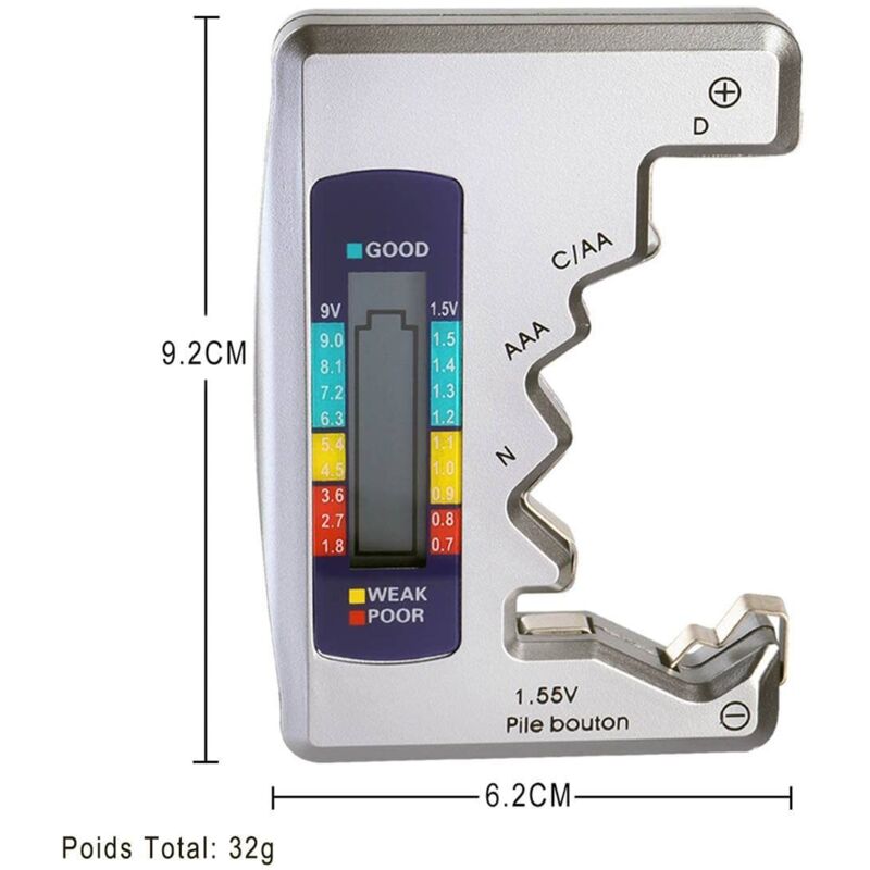 Universal Digital Battery Tester For Aaa Cdn 9V 1.5V Button Cell Mini Batteries V1188-MS-227-2136