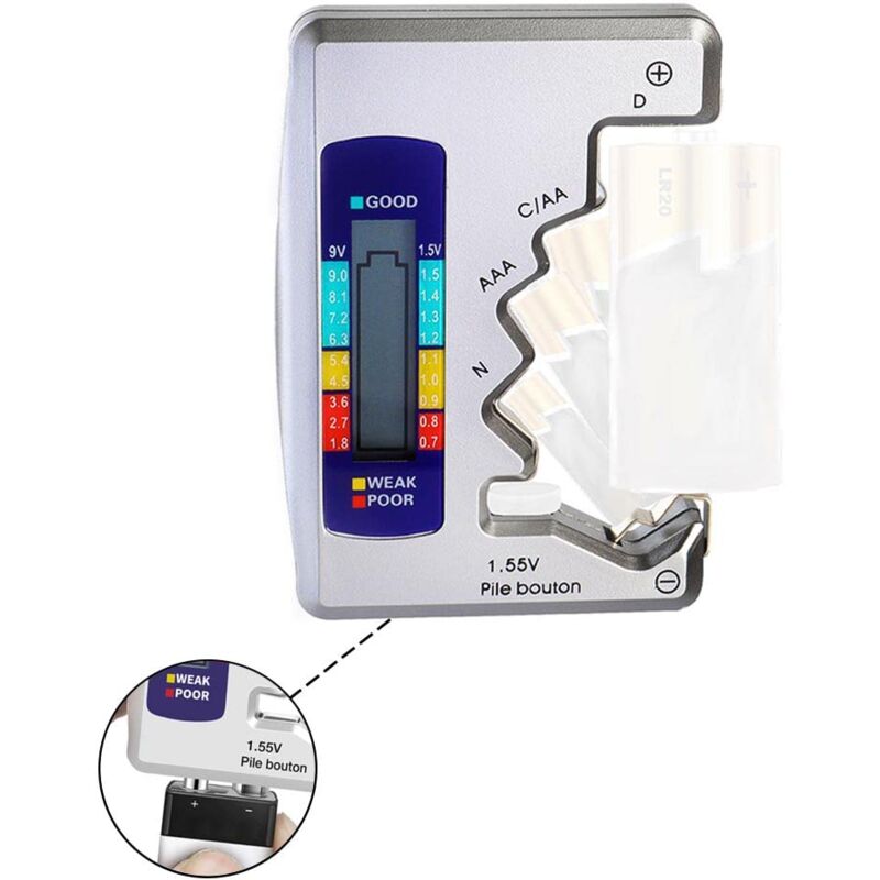 Universal Digital Battery Tester For Aaa Cdn 9V 1.5V Button Cell Mini Batteries V1188-MS-227-2136