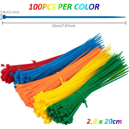 500 Pieces Colorful Plastic Cable Ties 200Mm X 2.8Mm Self-Locking Nylon Electrical Cable Ties For Gardening V1188-MS-227-2142