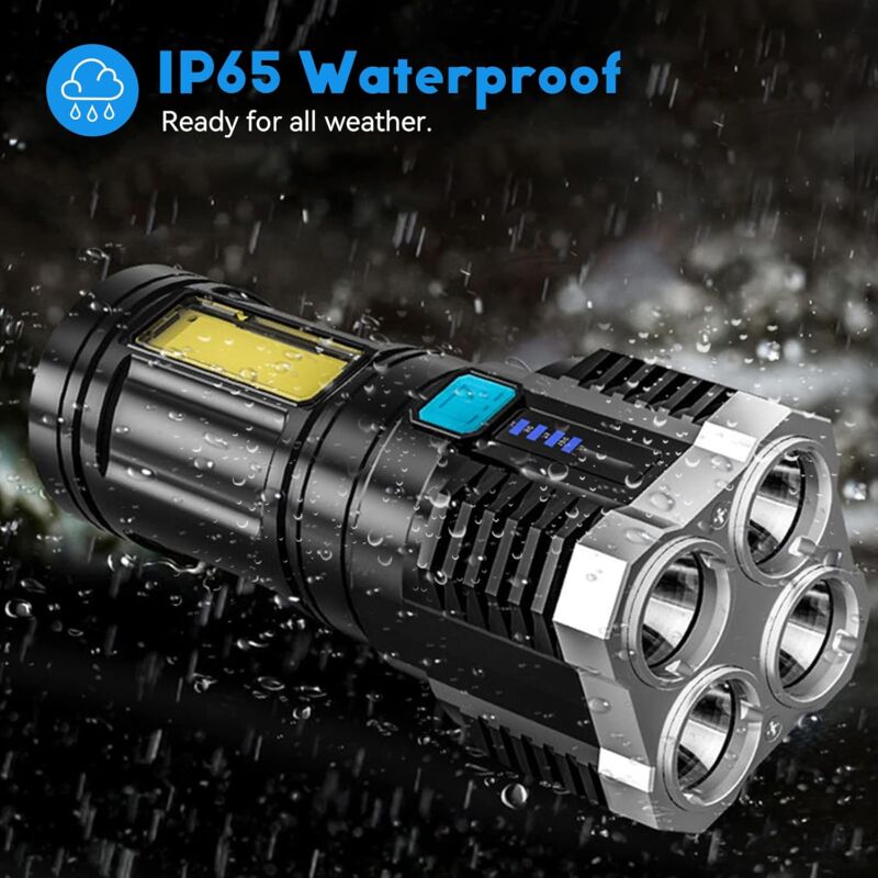 Super Bright LED Torches, Usb Rechargeable Torch With Side Light 4 Modes Cob Powerful Lumens For Outdoor V1188-MS-227-2143