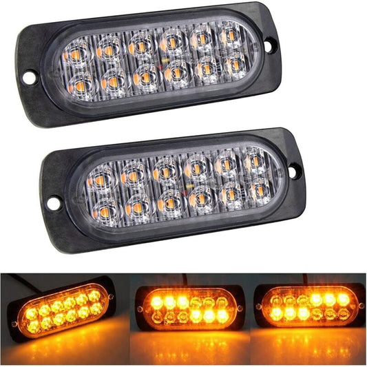 2 pcs 12 LED Amber Strobe Brake Light, 12V 24V LED Light Bar For Offroad Vehicle Car Van Boat Trailer V1188-MS-227-2144