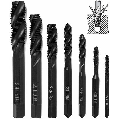 7 pcs Nitride Spiral Point Thread Taps, Hss 6542 Metric Machine Taper Shank Thread Tapping Tool M3 M4 M5 M6 V1188-MS-227-2150