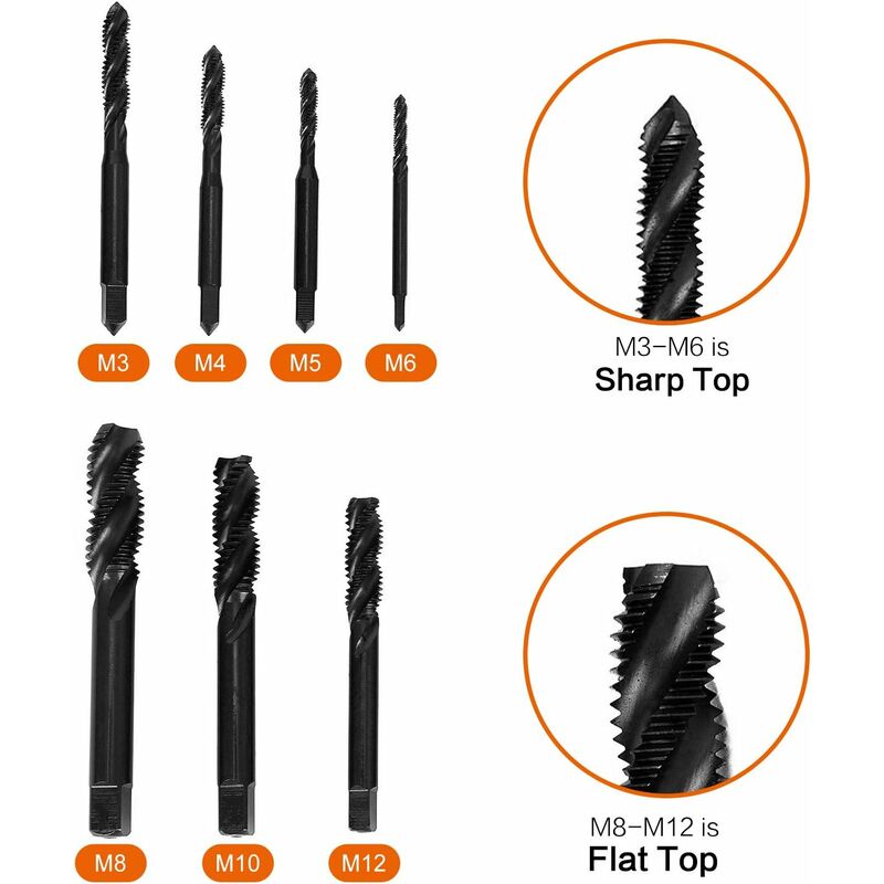 7 pcs Nitride Spiral Point Thread Taps, Hss 6542 Metric Machine Taper Shank Thread Tapping Tool M3 M4 M5 M6 V1188-MS-227-2150