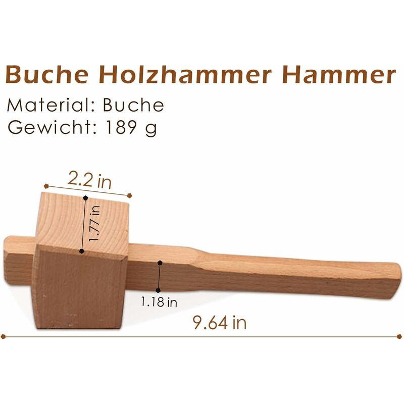 Beech Wood Mallet Hammer With Comfortable Grip Angled Striking Surface Woodworking Hammer For Carpentry Diy V1188-MS-227-2154