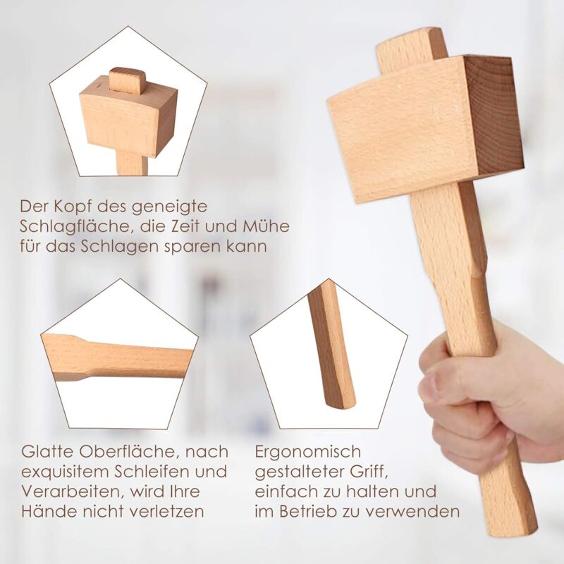 Beech Wood Mallet Hammer With Comfortable Grip Angled Striking Surface Woodworking Hammer For Carpentry Diy V1188-MS-227-2154