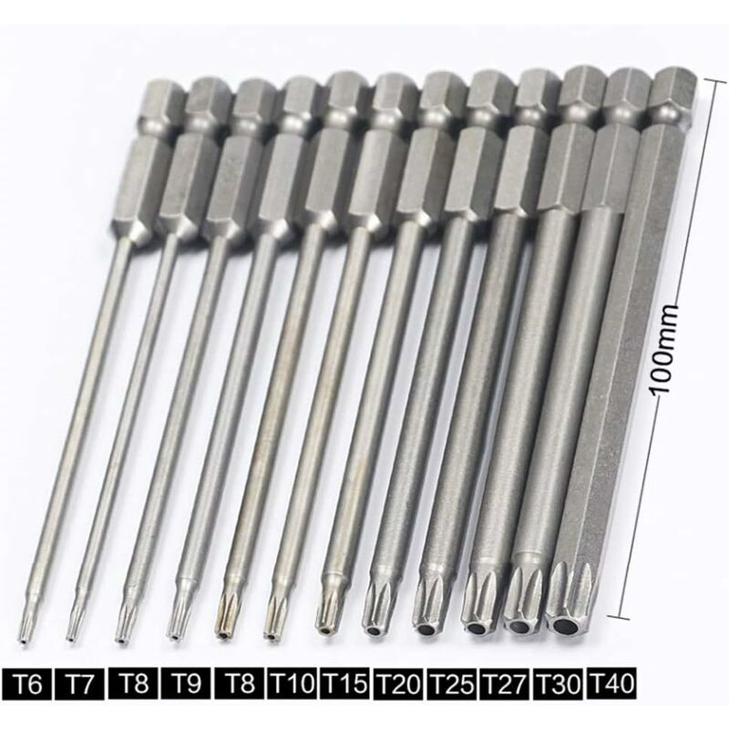 11 Piece Long Torx Screwdriver Bit Set - Magnetic Bits - 1/4" Hex Shank - Sizes T6 To T40 - 100Mm Length V1188-MS-227-2166
