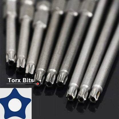 11 Piece Long Torx Screwdriver Bit Set - Magnetic Bits - 1/4" Hex Shank - Sizes T6 To T40 - 100Mm Length V1188-MS-227-2166