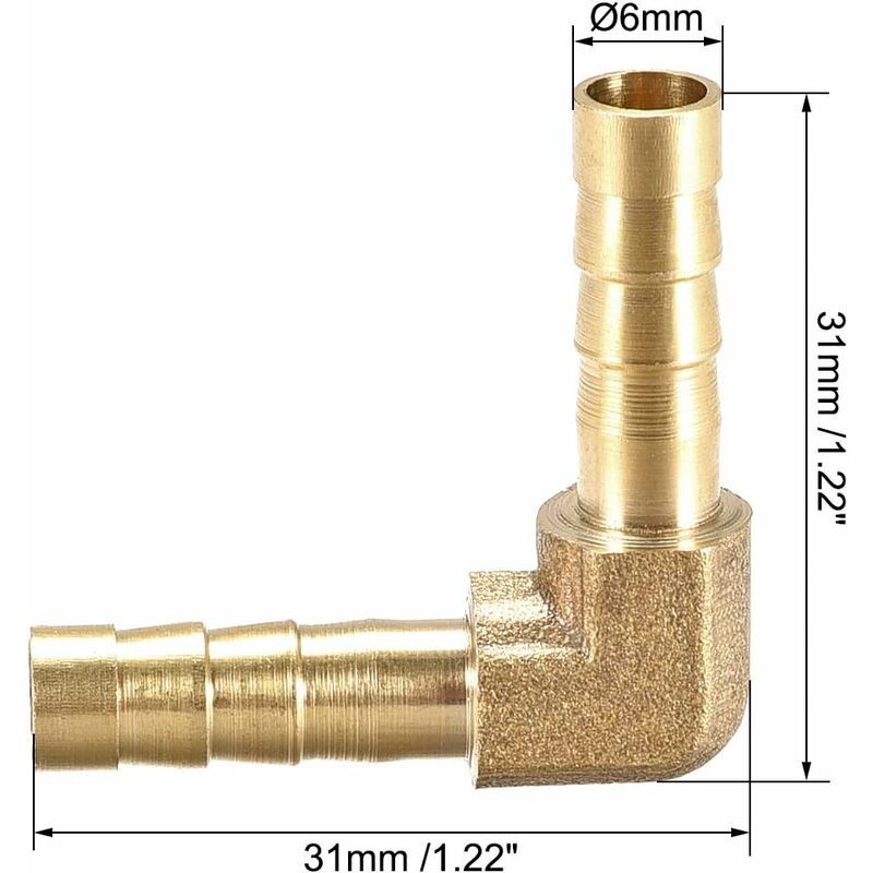 Map 2 pcs 6Mm Brass Barbed Hose Barb Fitting 90 Degree Elbow Tube Coupler V1188-MS-227-2173