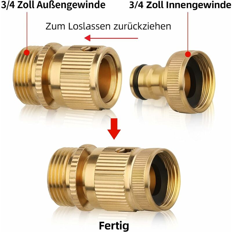 2 pcs 3/4 Inch Brass Quick Connect Garden Hose Connectors V1188-MS-227-2175