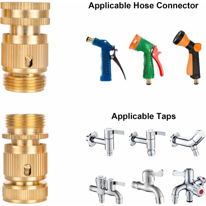 2 pcs 3/4 Inch Brass Quick Connect Garden Hose Connectors V1188-MS-227-2175