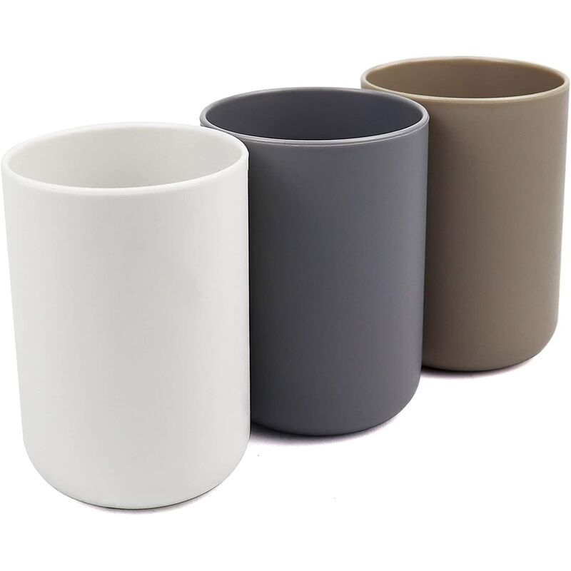 Bathroom Tumbler, Toothbrush Holder, 3 pcs Set, Food Grade Plastic, Absolutely Unbreakable (White, Gray, V1188-MS-227-2182