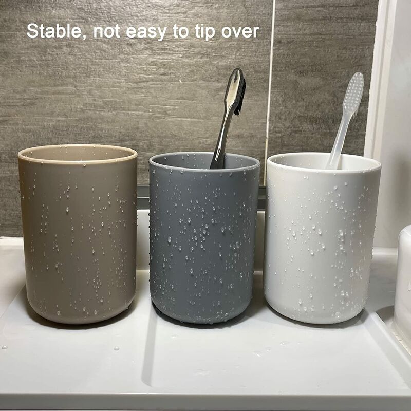 Bathroom Tumbler, Toothbrush Holder, 3 pcs Set, Food Grade Plastic, Absolutely Unbreakable (White, Gray, V1188-MS-227-2182