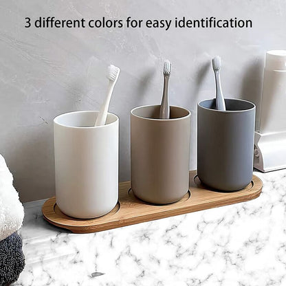 Bathroom Tumbler, Toothbrush Holder, 3 pcs Set, Food Grade Plastic, Absolutely Unbreakable (White, Gray, V1188-MS-227-2182
