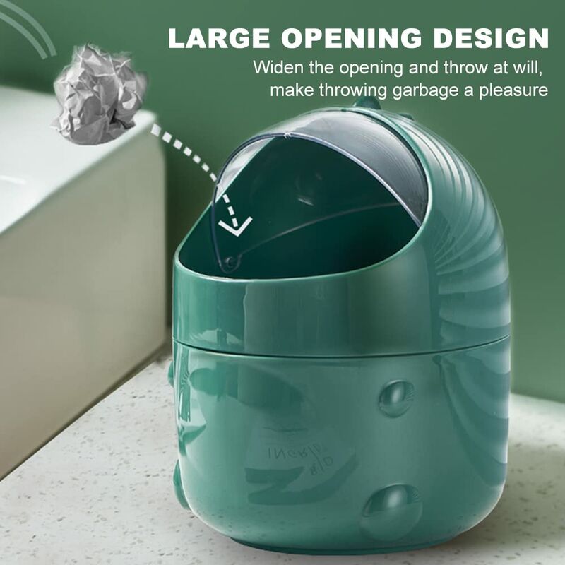 Mini Desktop Trash Can With Lid For Bathroom Kitchen Office Cartoon Style Portable Green V1188-MS-227-2183